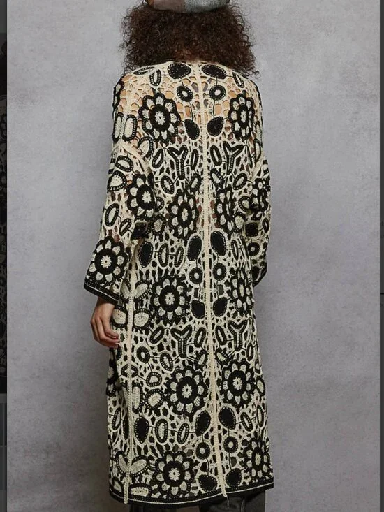 Pol Women Floral Black Garden Crochet Cardigan NEW - Picture 2 of 3